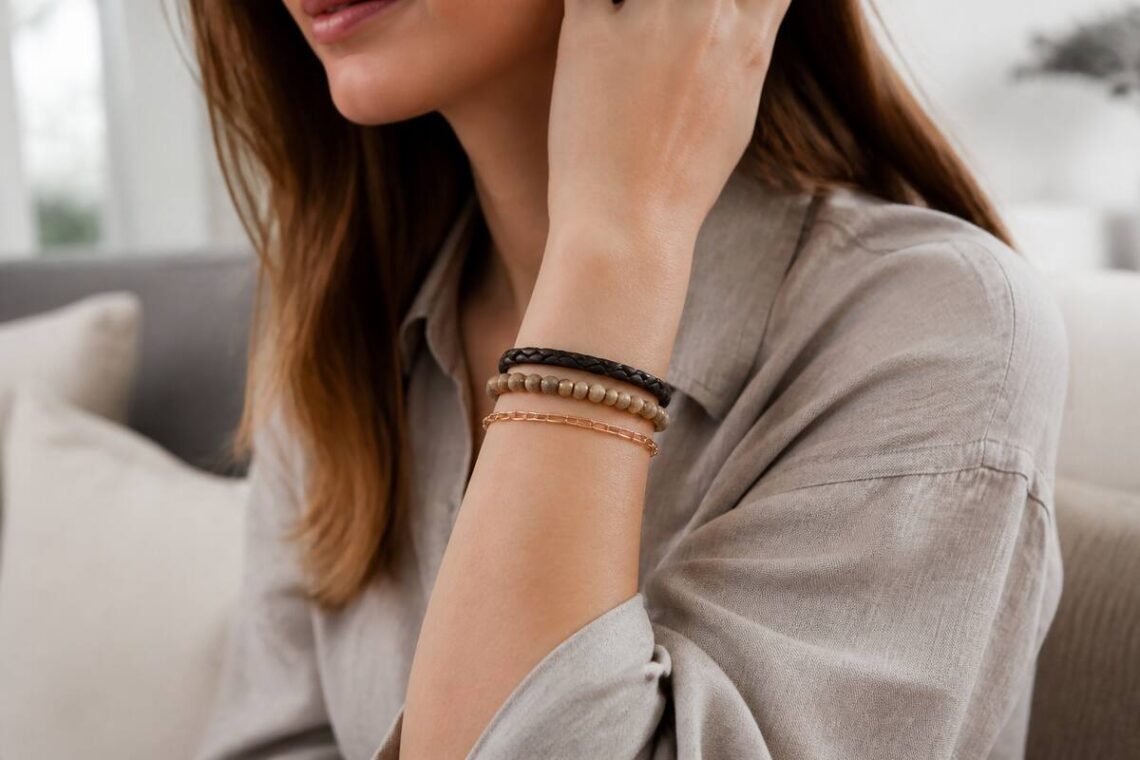 Armbanden om de pols met verschillende materialen en texturen